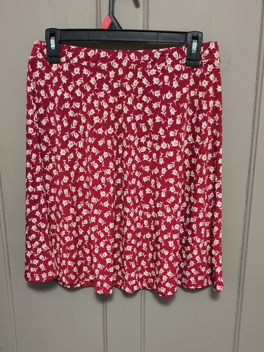 Gilli Crimson Red Floral Skater Skirt with Cream Print